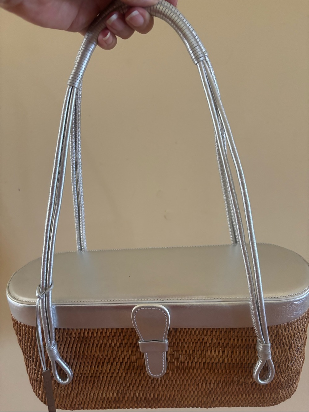 Elliott Lucca Silver Top Woven Tan Shoulder Bag